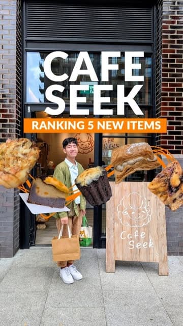 A creator visits Cafe Seek in London to review and rank five new menu items, including pastries and a cheesecake, providing a quick, energetic guide to the bakery's latest offerings.