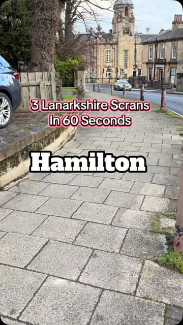 A fast-paced listicle video featuring three different food spots in Lanarkshire: Spice of Life, Birdies Cafe, and German Doner Kebab. The creator provides a quick review of specific dishes from each venue, including a chasni hoagie calzone, a chicken wrap, and a kebab.