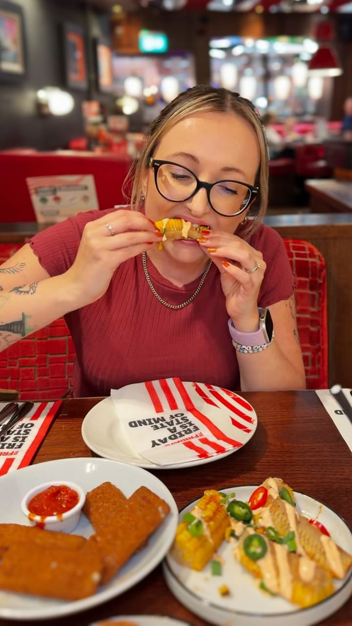 A promotional reel showcasing the 'Everyday Trio' value menu at TGI Fridays, featuring a variety of appetizers, mains, and drink options.