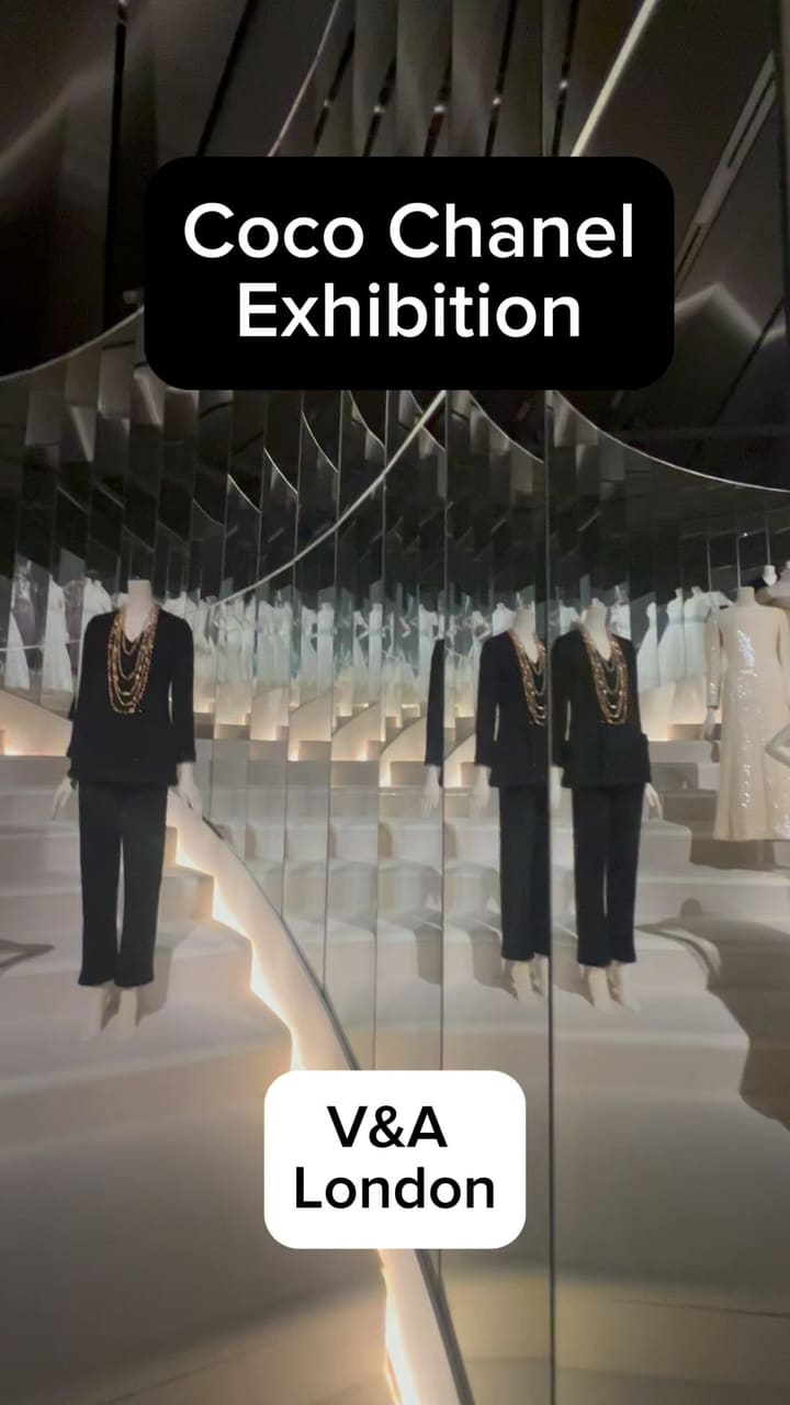 The video showcases the Coco Chanel exhibition at the V&A Museum in London. It features various garments, accessories, and perfume bottles from different periods of Chanel's career.  The garments are displayed on mannequins, offering a clear view of the designs and detailing. The video focuses on the visual aspects of the exhibition, highlighting the timeless nature of Chanel's designs.  No dietary information is included.