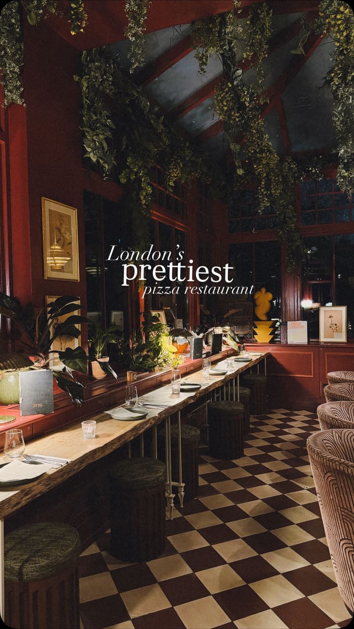 A visually appealing reel showcasing the interior and food at EVE in Kensington. The video features slow, cinematic pans of the restaurant's red-themed decor and close-ups of pizza, fries, and a cocktail.