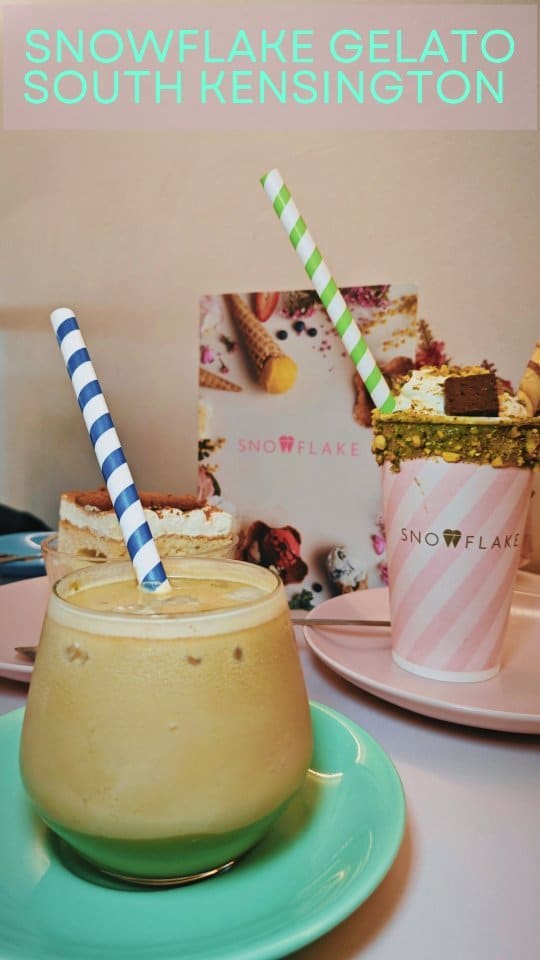 The video showcases Snowflake Gelato in South Kensington, London. It features various pistachio-flavored desserts, including a milkshake, iced latte, and tennis ball-shaped mousse.  Other items like a Lotus biscuit cake and a regular latte are also briefly shown. The presentation emphasizes the vibrant green color of the pistachio and the appealing textures of the desserts. No specific dietary information is provided.