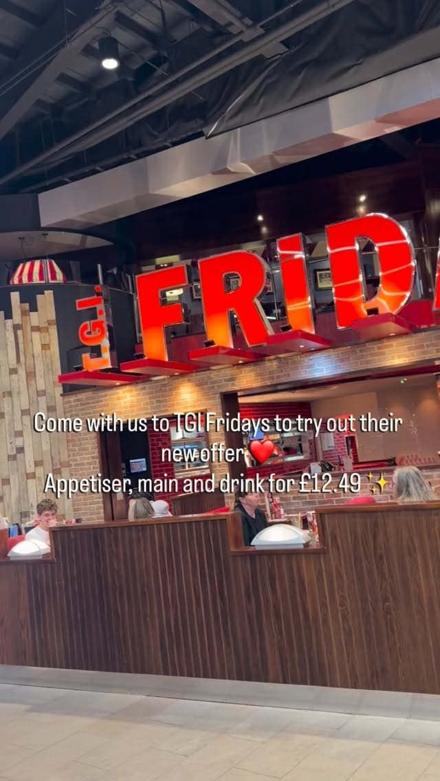 A creator visits TGI Fridays with their grandmother to review the 'Everyday Trio' value offer. The video captures the dining experience, including the menu, drinks, various dishes, and the dessert upgrade, presented in a casual, personal vlog style.