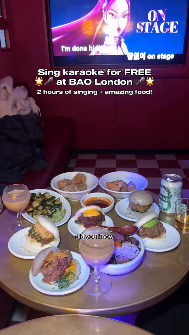 A creator visits BAO London to showcase their free karaoke offer, highlighting the private rooms, food, and drinks available at the Marylebone branch.