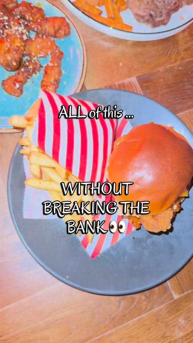 A promotional reel for TGI Fridays showcasing their 'Everyday Trio' meal deal, featuring various dishes like burgers, steak, chicken bites, and desserts, along with their 2-for-1 cocktail offer.