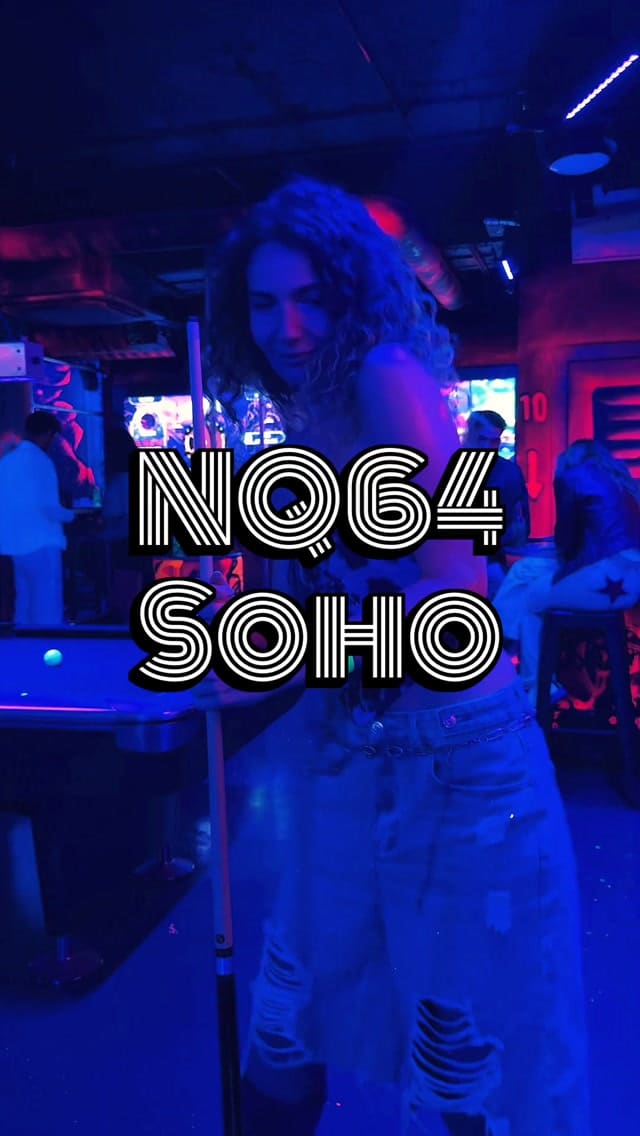 The creator documents a birthday visit to NQ64 Soho, an arcade bar. The video features a montage of various arcade games, the neon-lit interior, and themed cocktails, accompanied by a voiceover sharing tips for visitors.